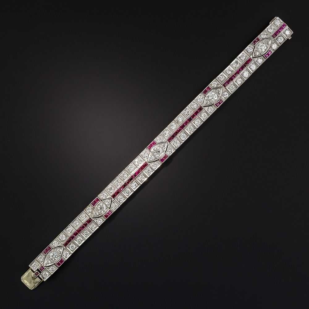 Art Deco Platinum Diamond and Ruby Bracelet - image 2