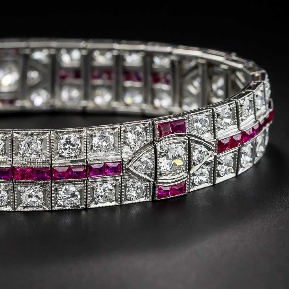 Art Deco Platinum Diamond and Ruby Bracelet - image 3