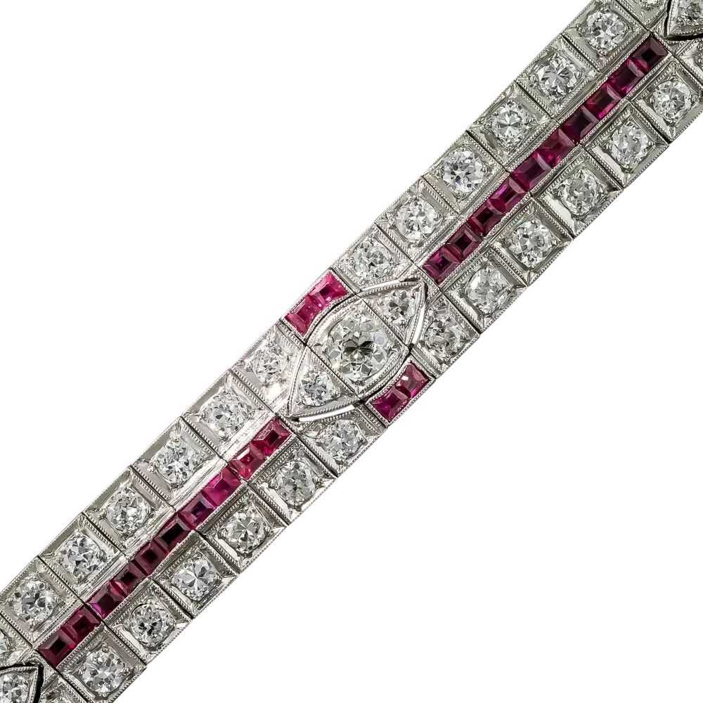 Art Deco Platinum Diamond and Ruby Bracelet - image 4