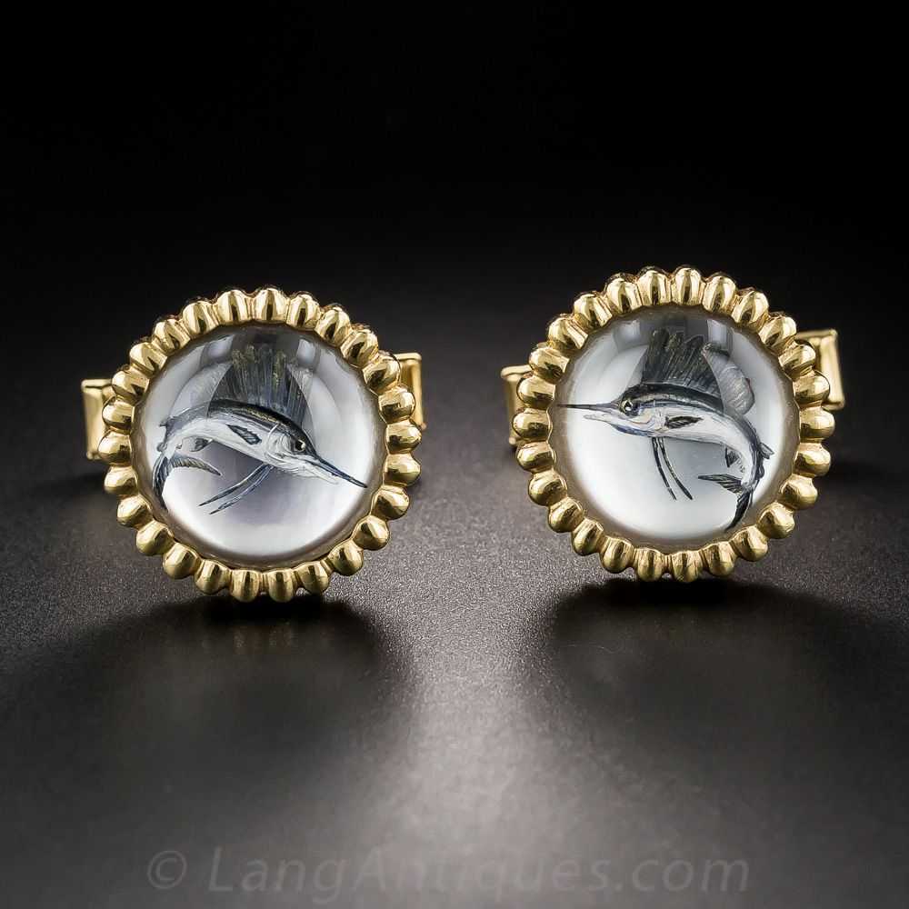 Reverse Crystal Intaglio Sailfish Cufflinks - image 1