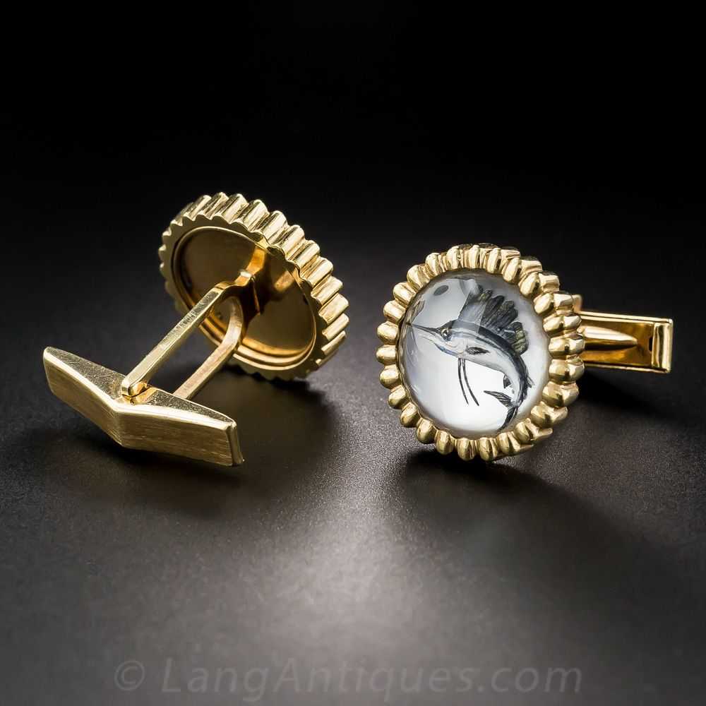 Reverse Crystal Intaglio Sailfish Cufflinks - image 2