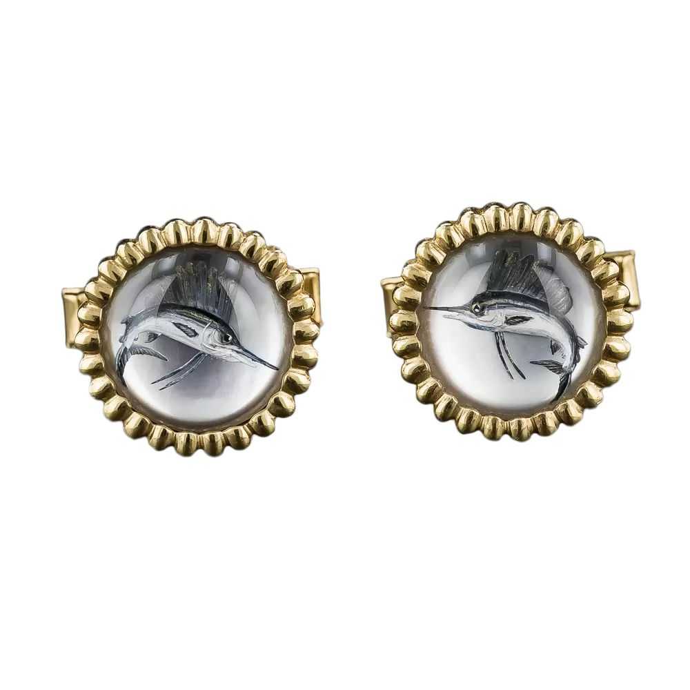 Reverse Crystal Intaglio Sailfish Cufflinks - image 3