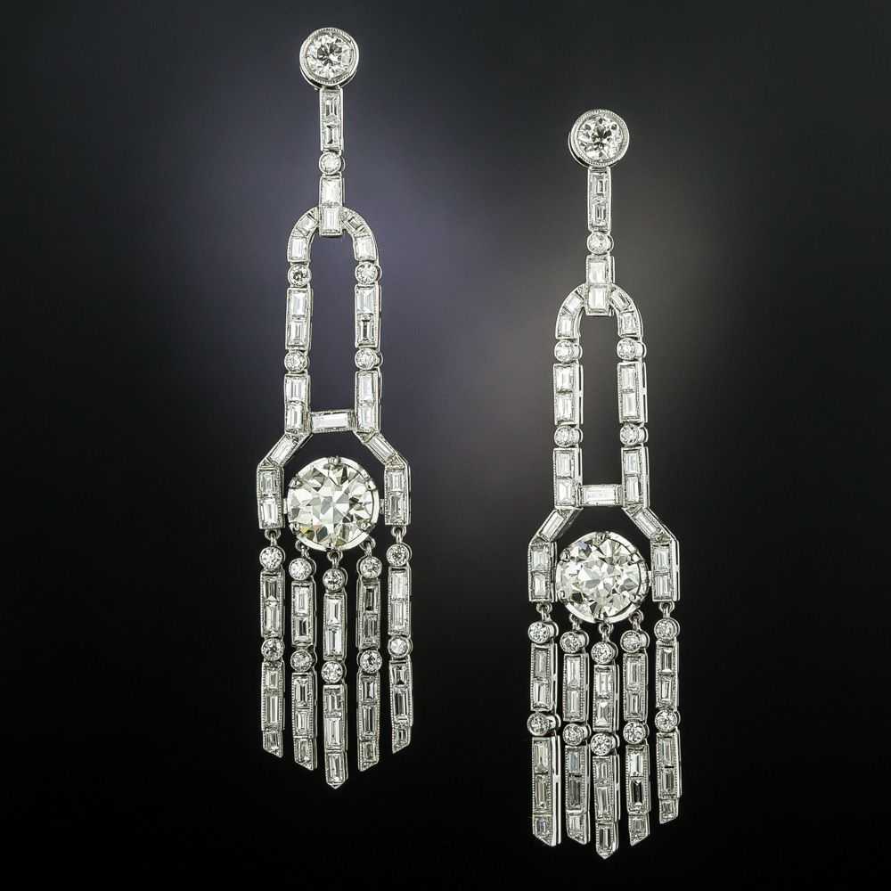 Art Deco Style Diamond Drop Earrings with 2.89 Ca… - image 1