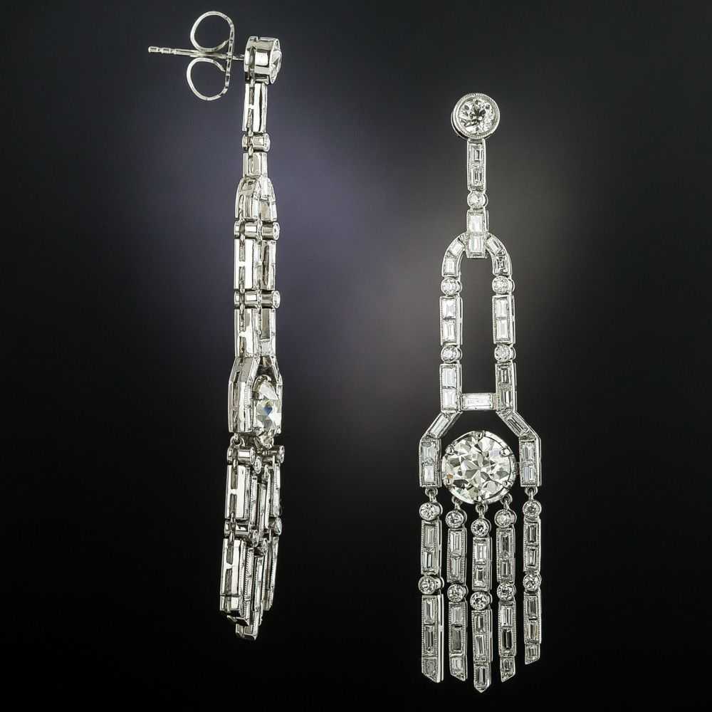 Art Deco Style Diamond Drop Earrings with 2.89 Ca… - image 2