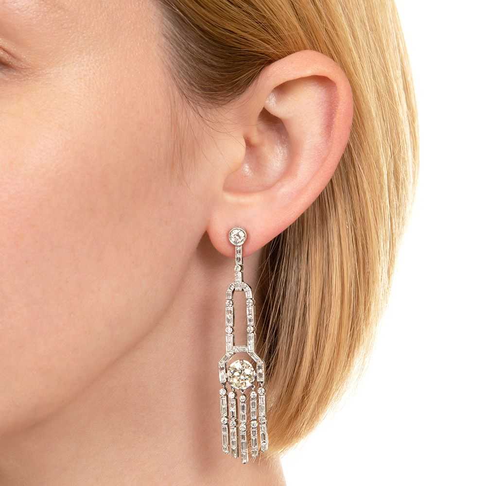 Art Deco Style Diamond Drop Earrings with 2.89 Ca… - image 4