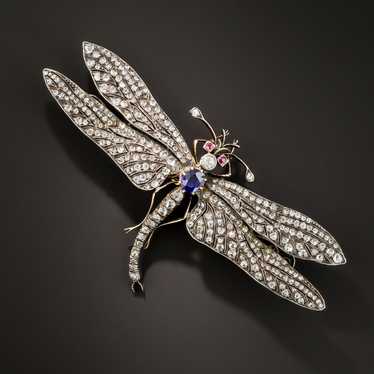 Rare! Authentic Tiffany & Co. Platinum Dragonfly Diamond Sapphire Pin Brooch