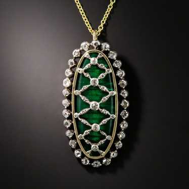 Victorian Diamond and Green Enamel Pendant - image 1
