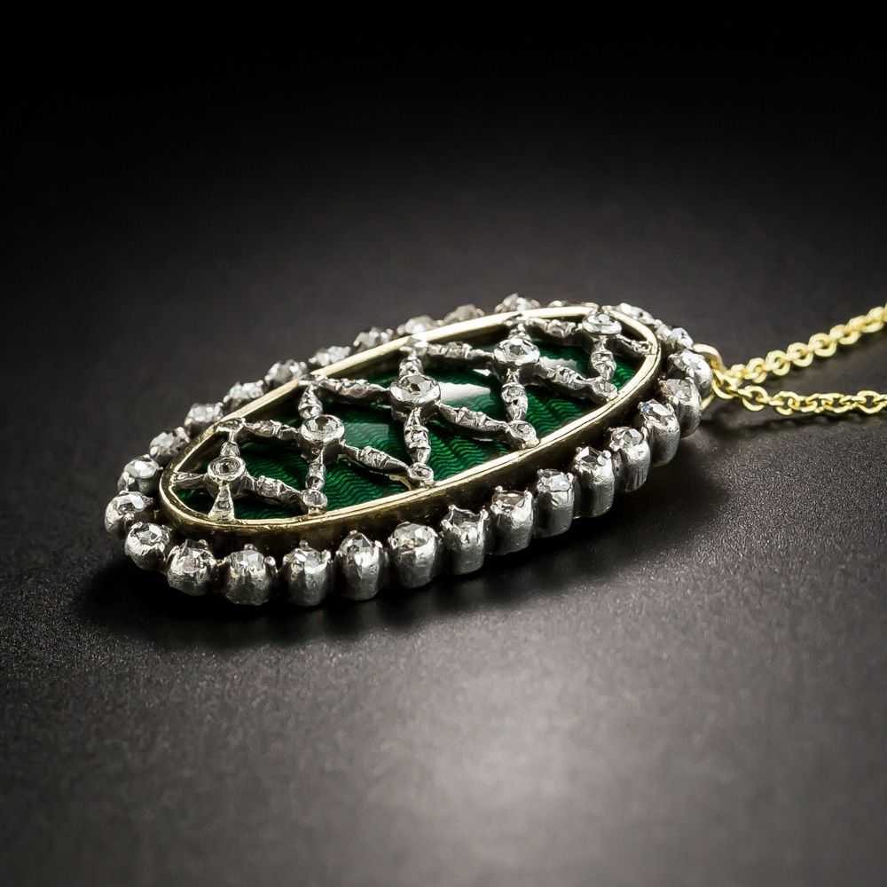 Victorian Diamond and Green Enamel Pendant - image 2
