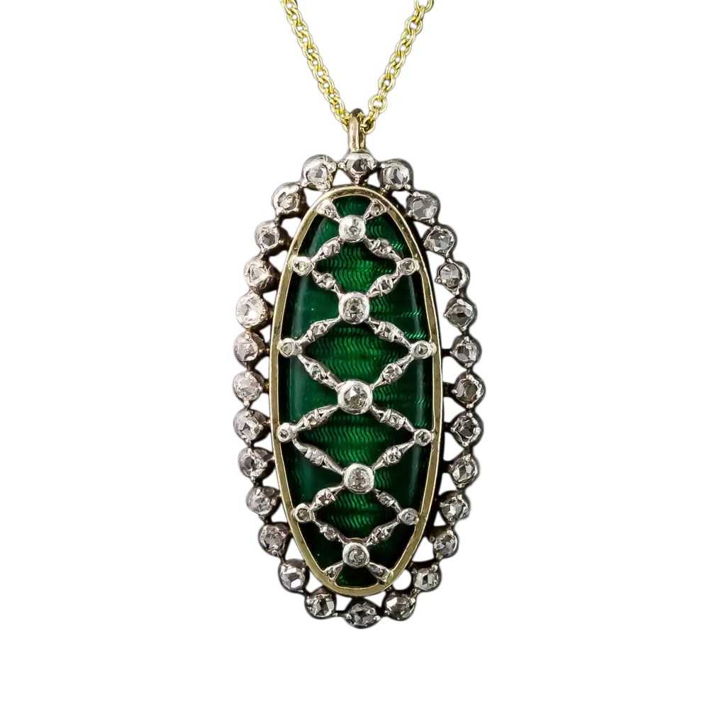 Victorian Diamond and Green Enamel Pendant - image 3