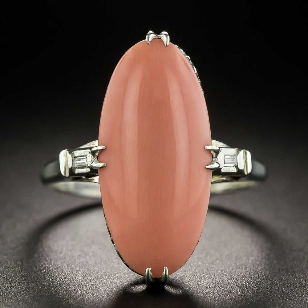 Vintage Coral and Diamond Dinner Ring - image 1
