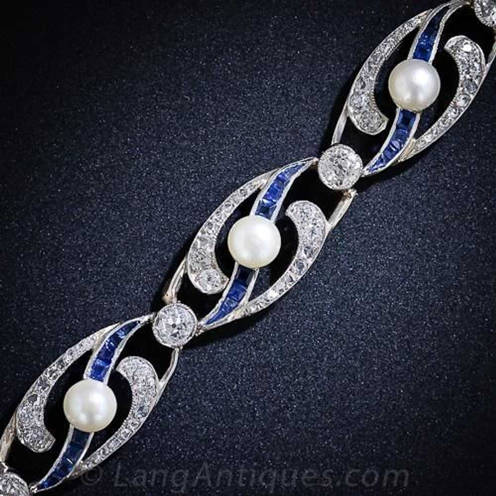 French Edwardian Natural Pearl, Diamond, Sapphire… - image 1