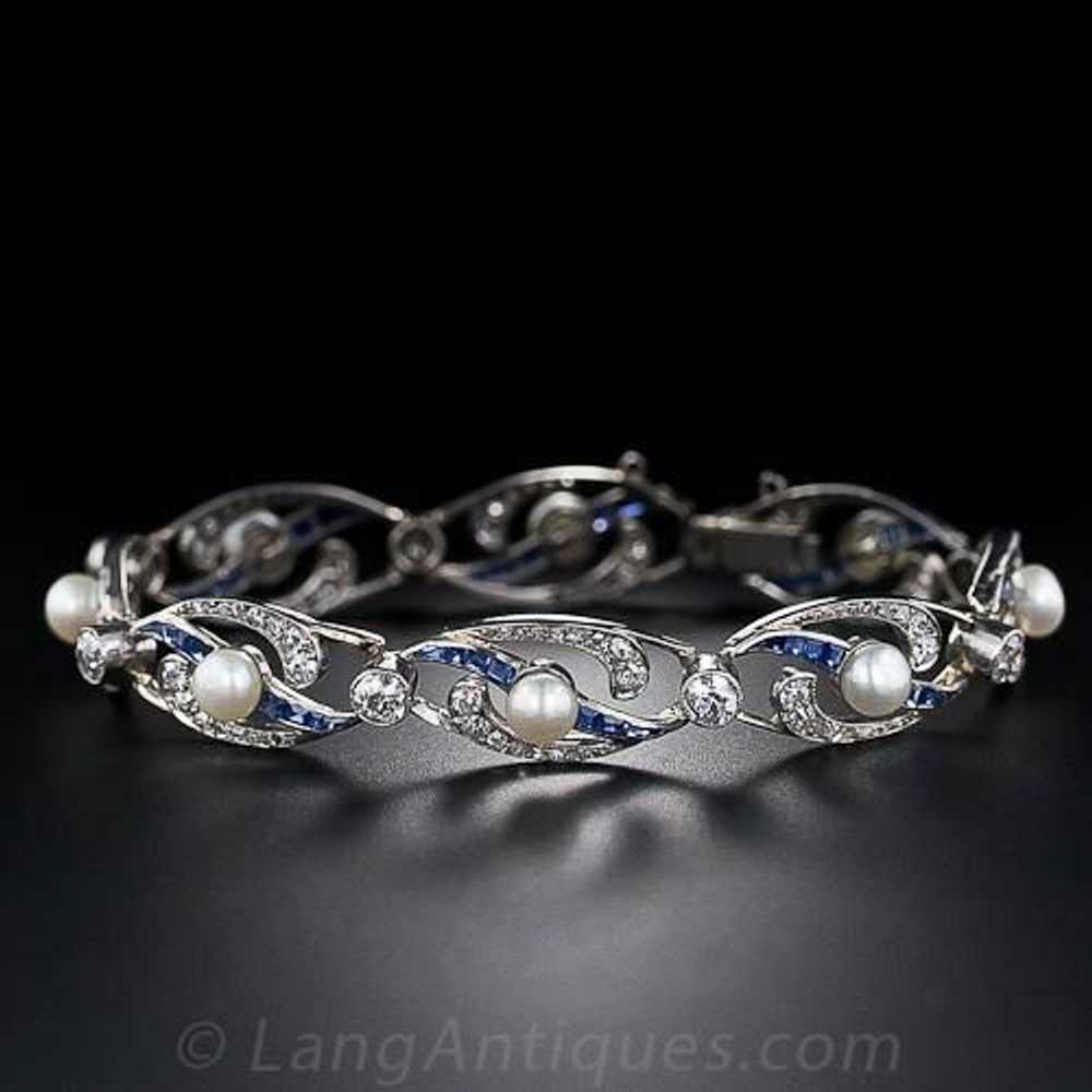 French Edwardian Natural Pearl, Diamond, Sapphire… - image 2