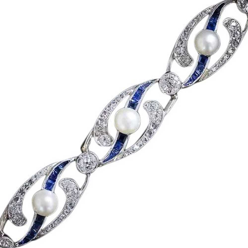 French Edwardian Natural Pearl, Diamond, Sapphire… - image 5