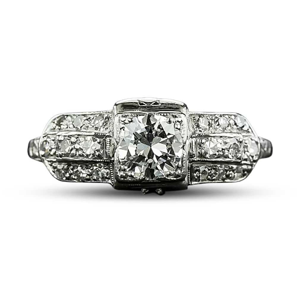 Late Art Deco .50 Carat Diamond Engagement Ring - image 4