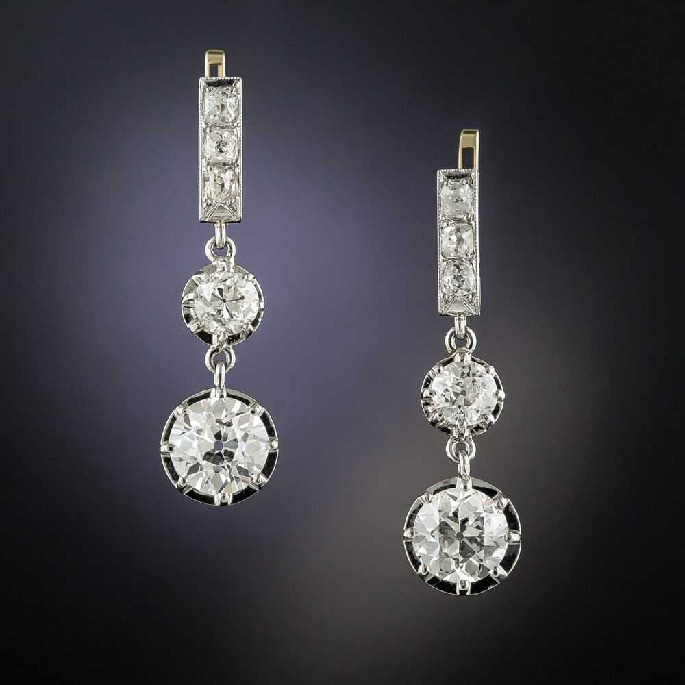 Vintage Double Diamond Dangle Earrings - GIA I VS… - image 1