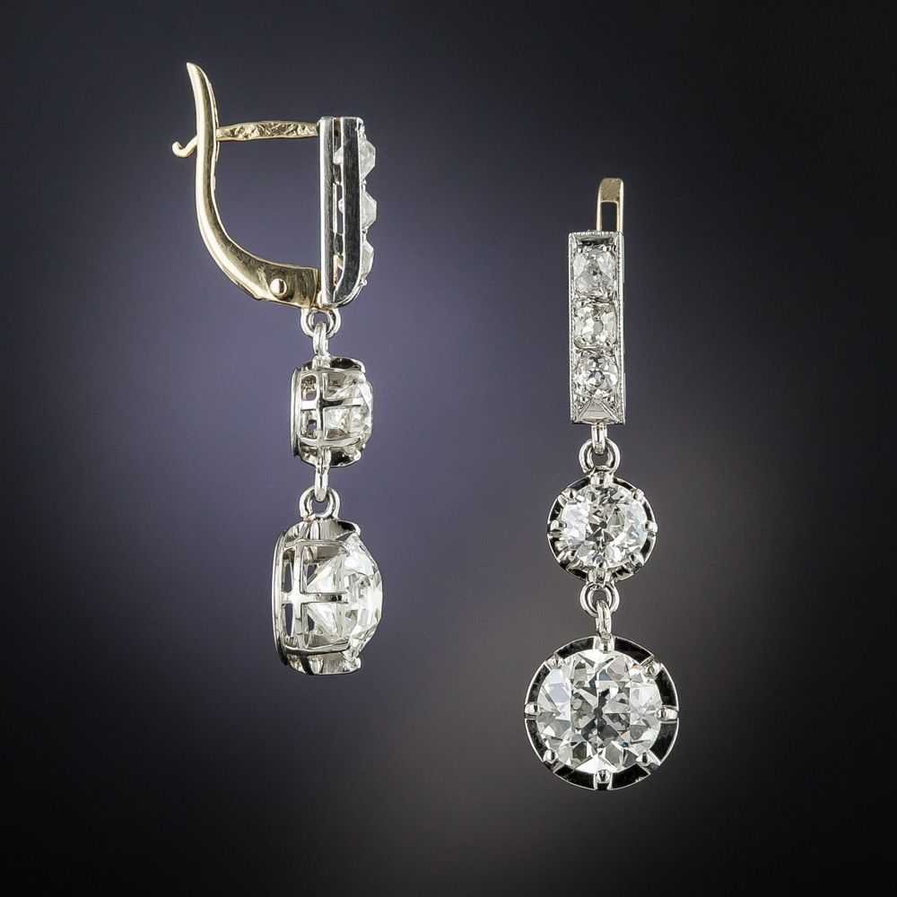 Vintage Double Diamond Dangle Earrings - GIA I VS… - image 2