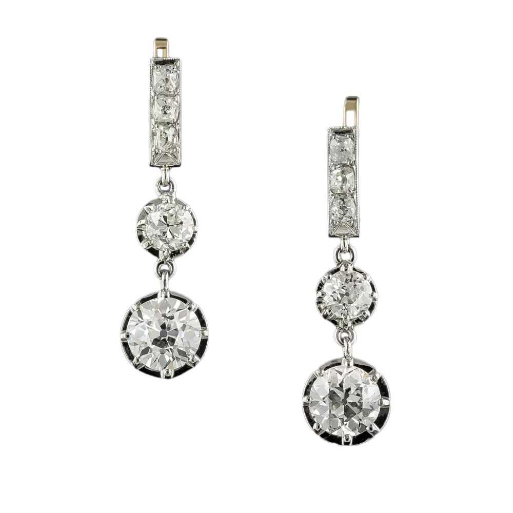 Vintage Double Diamond Dangle Earrings - GIA I VS… - image 3