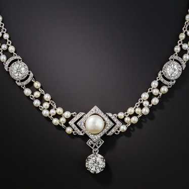 Belle Epoque Diamond and Natural Pearl Necklace - image 1