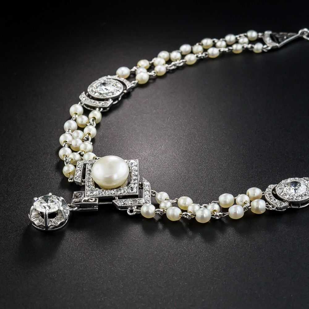 Belle Epoque Diamond and Natural Pearl Necklace - image 3