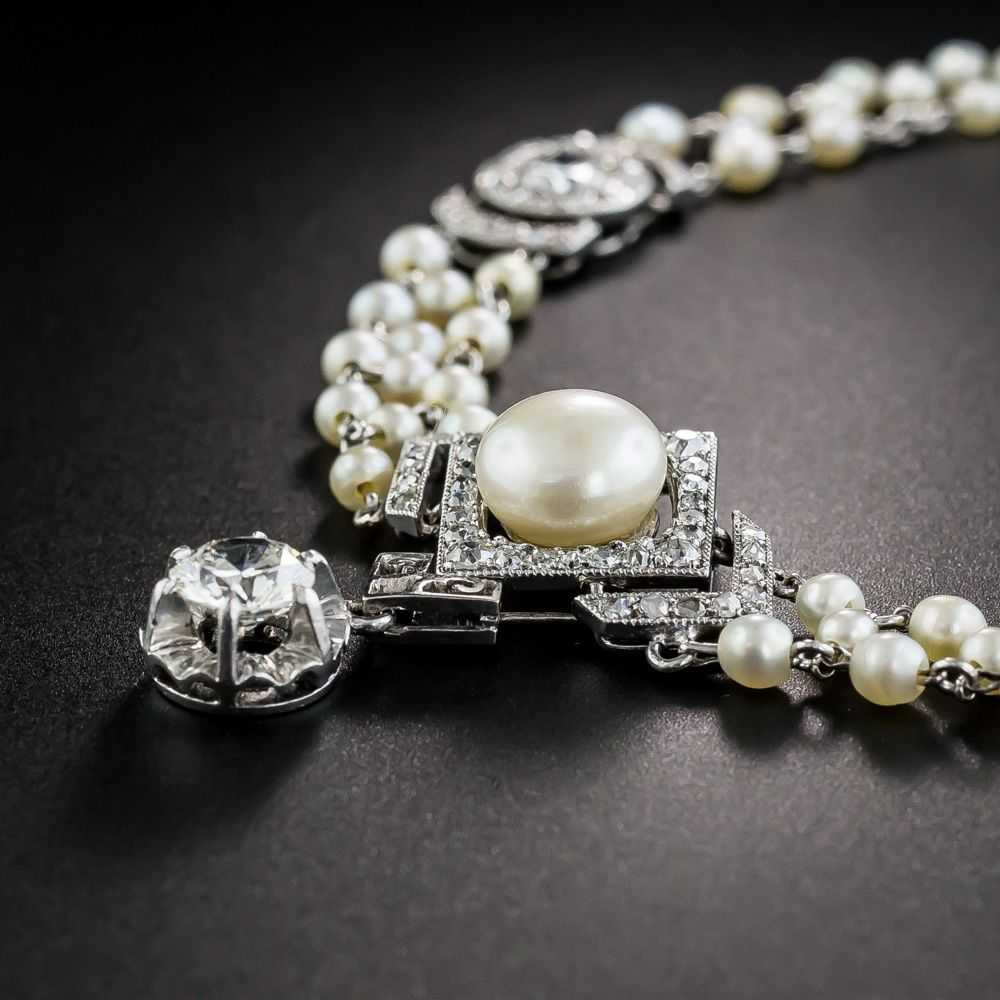 Belle Epoque Diamond and Natural Pearl Necklace - image 4