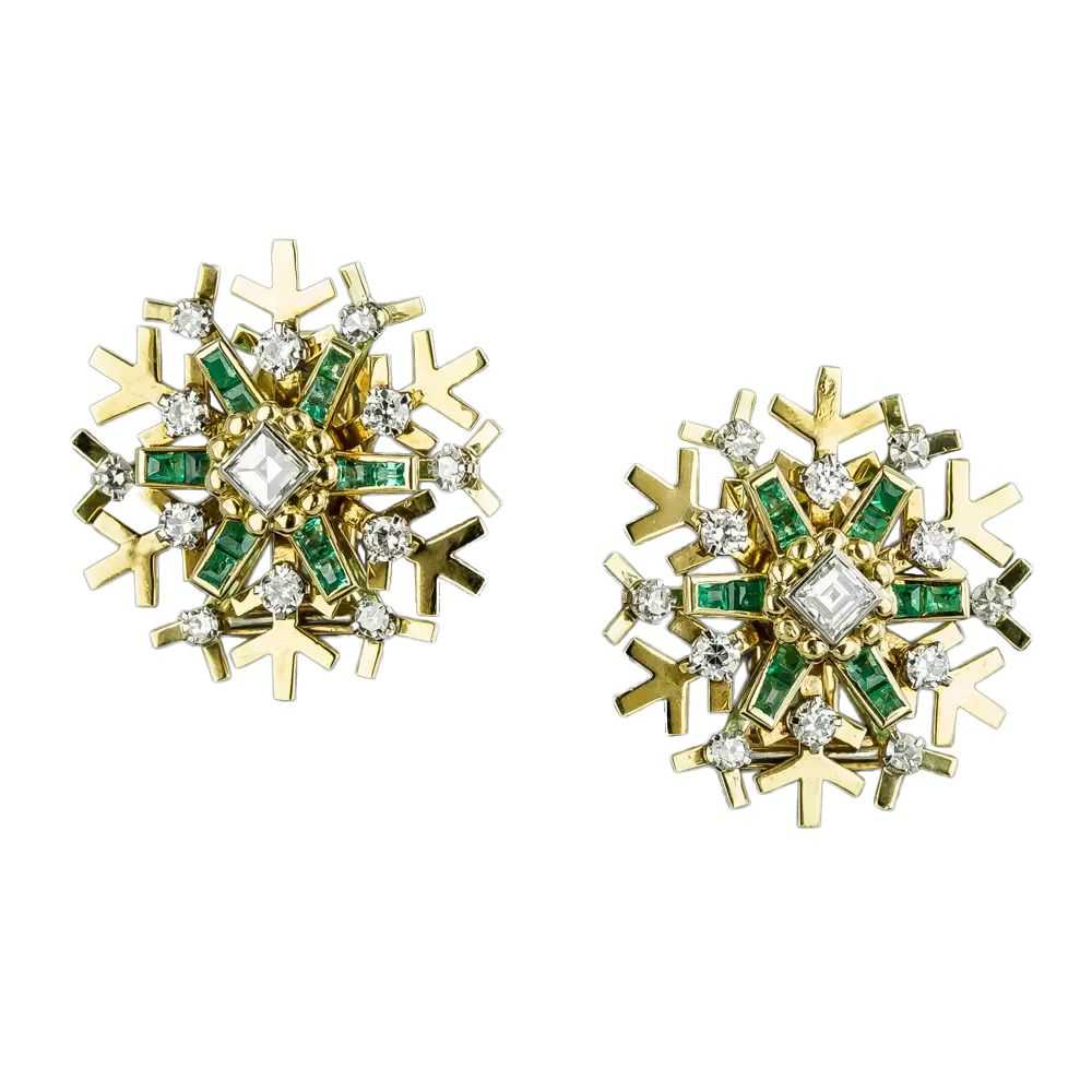 Vintage Snowflake Emerald and Diamond Earrings - image 3