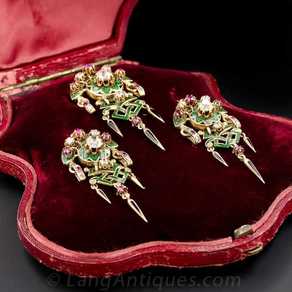 Antique French Diamond, Ruby and Enamel Suite, Ci… - image 3