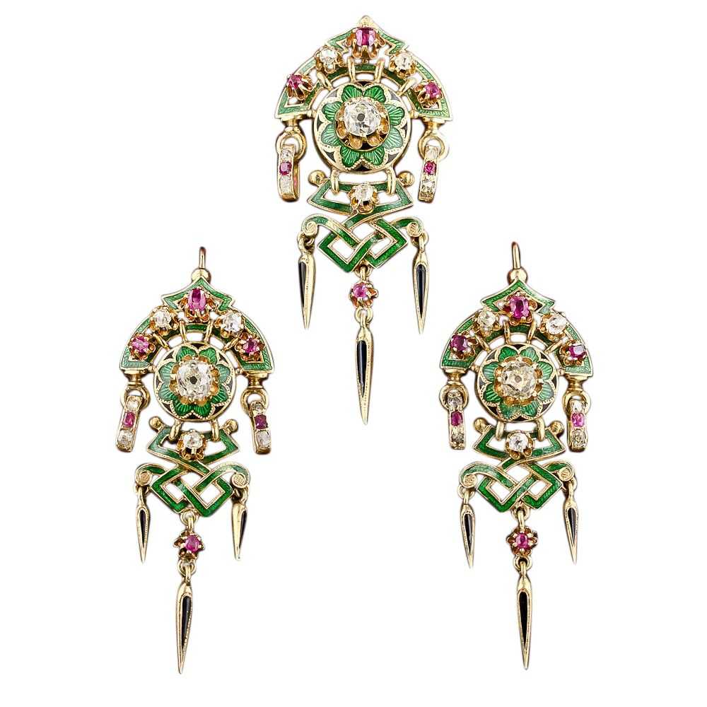 Antique French Diamond, Ruby and Enamel Suite, Ci… - image 4