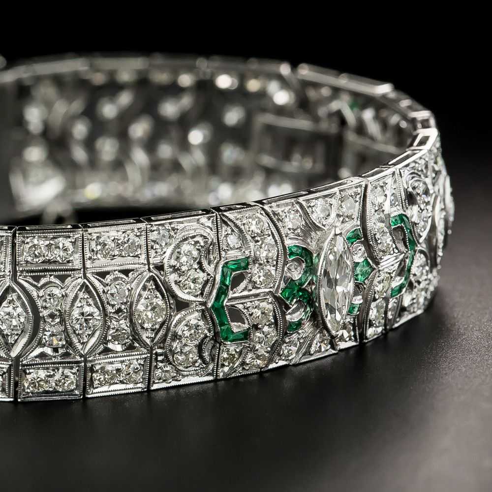 Art Deco Platinum Diamond Emerald Green Glass Bra… - image 3