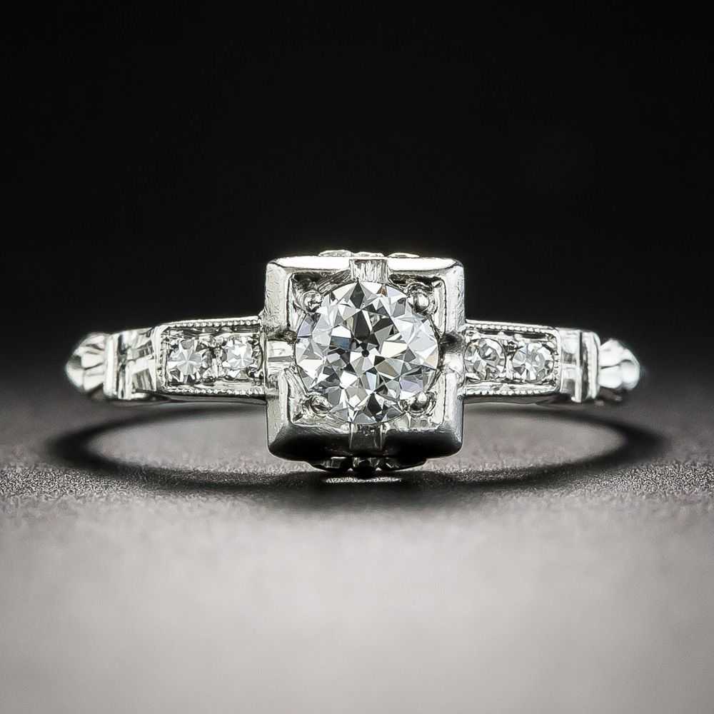 Art Deco .31 Carat Platinum Diamond Engagement Ri… - image 1