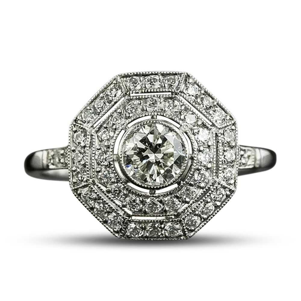 Edwardian Style .48 Carat Octagonal Diamond Ring - image 4