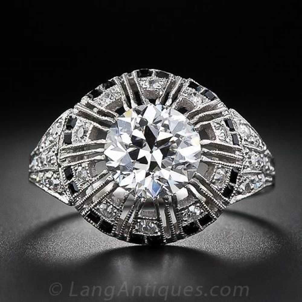 Art Deco 2.02 Carat Diamond and Calibre Onyx Ring… - image 1