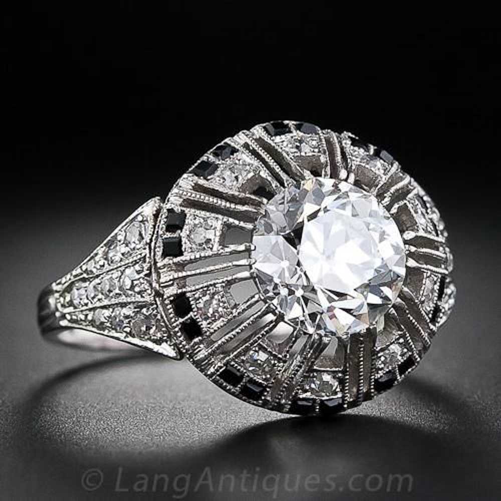 Art Deco 2.02 Carat Diamond and Calibre Onyx Ring… - image 2