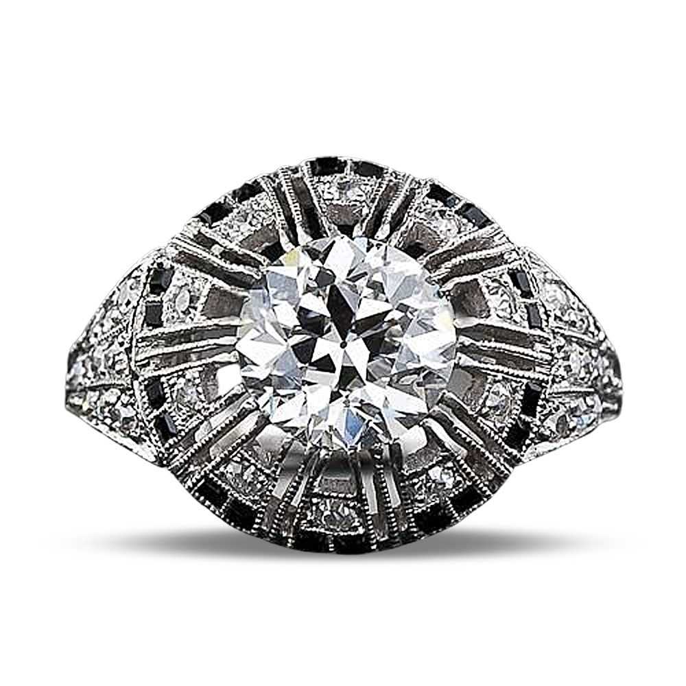 Art Deco 2.02 Carat Diamond and Calibre Onyx Ring… - image 6