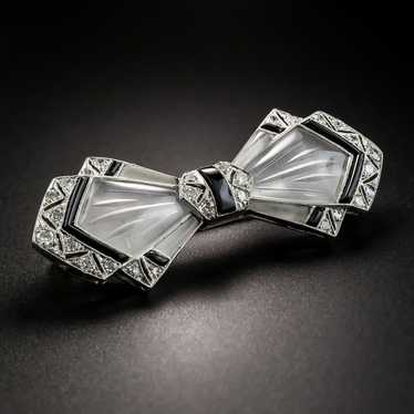 Art Deco Rock Crystal, Black Enamel and Diamond B… - image 1