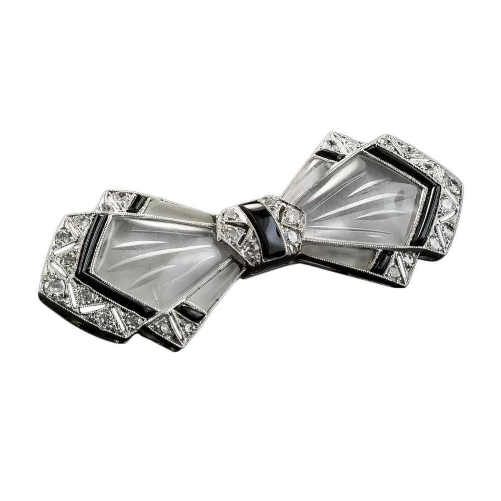 Art Deco Rock Crystal, Black Enamel and Diamond B… - image 3