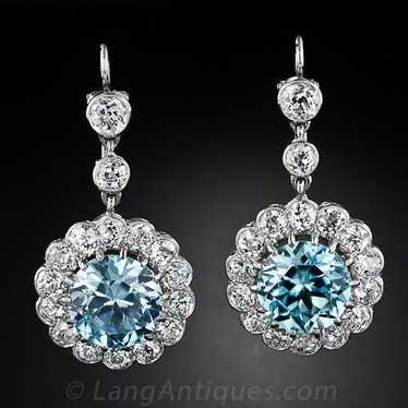 Vintage Style Blue Zircon and Diamond Earrings