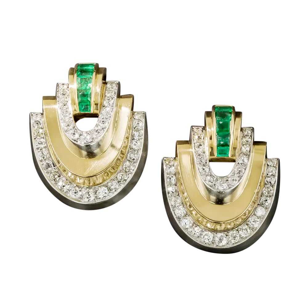 Art Deco Emerald and Diamond Twin Clips - image 4