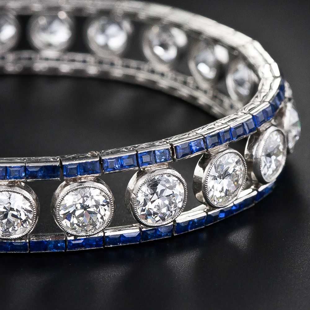 French Art Deco Diamond and Sapphire Bracelet - image 2