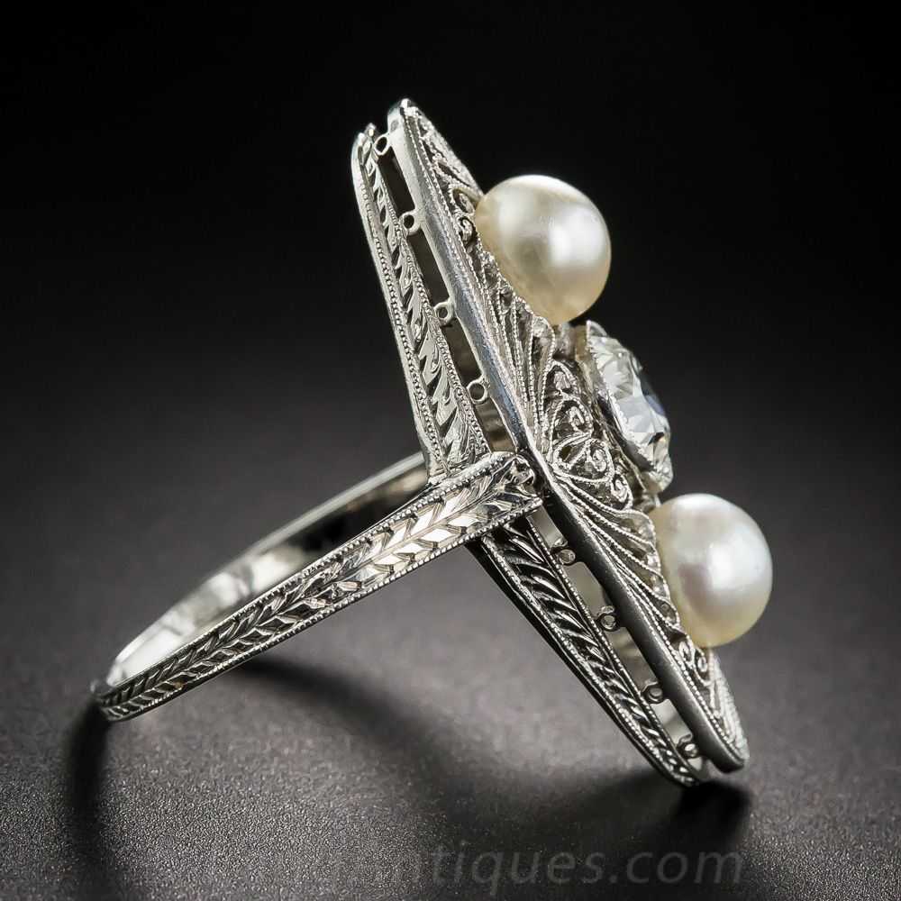 Edwardian Diamond and Natural Pearl Dinner Ring - image 3