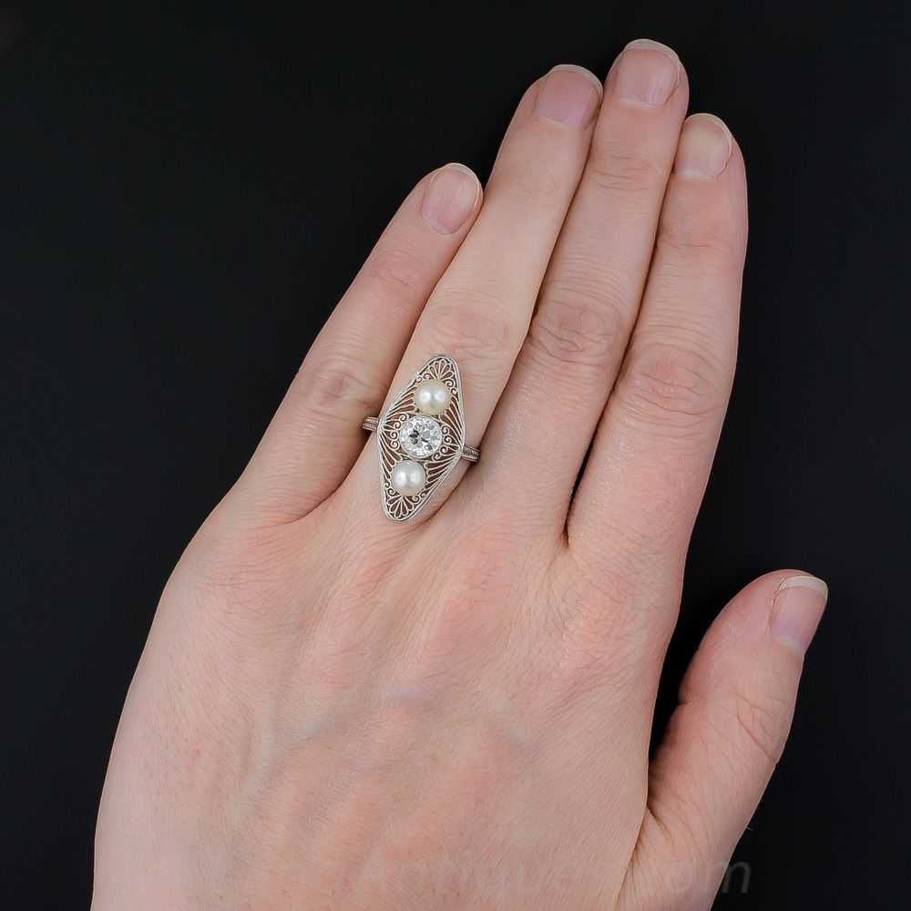 Edwardian Diamond and Natural Pearl Dinner Ring - image 6