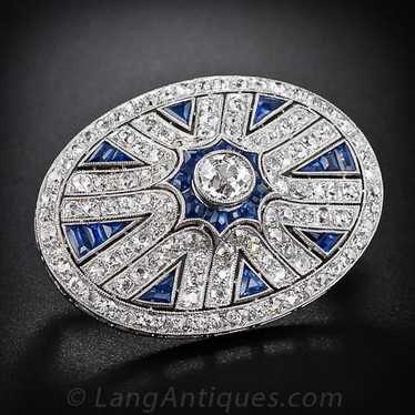 Art Deco Diamond and Calibre Sapphire Brooch - image 1