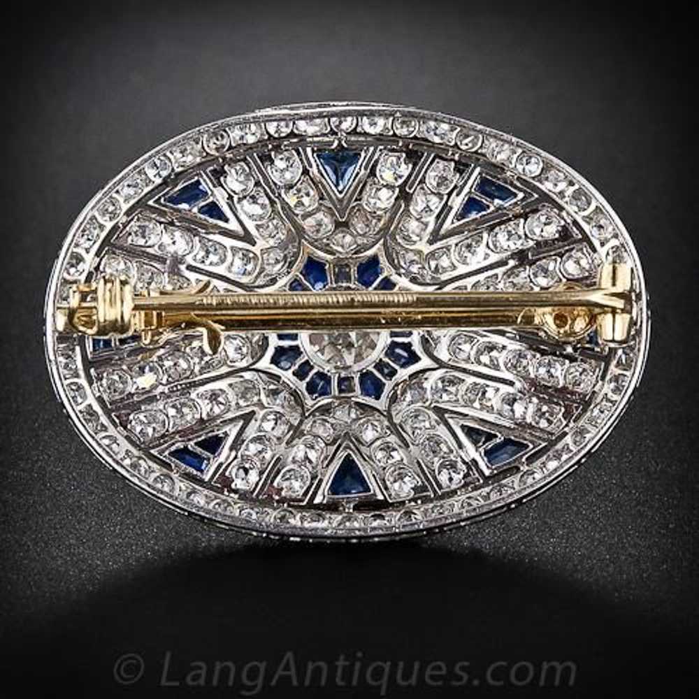 Art Deco Diamond and Calibre Sapphire Brooch - image 2