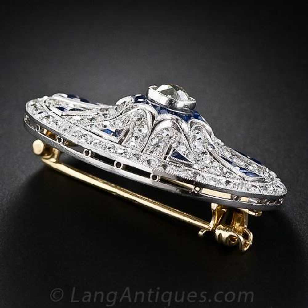 Art Deco Diamond and Calibre Sapphire Brooch - image 3