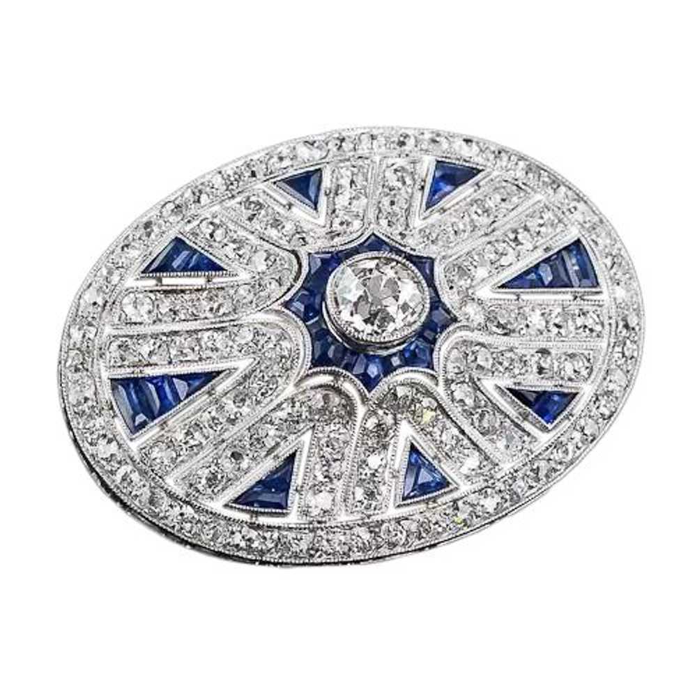 Art Deco Diamond and Calibre Sapphire Brooch - image 4