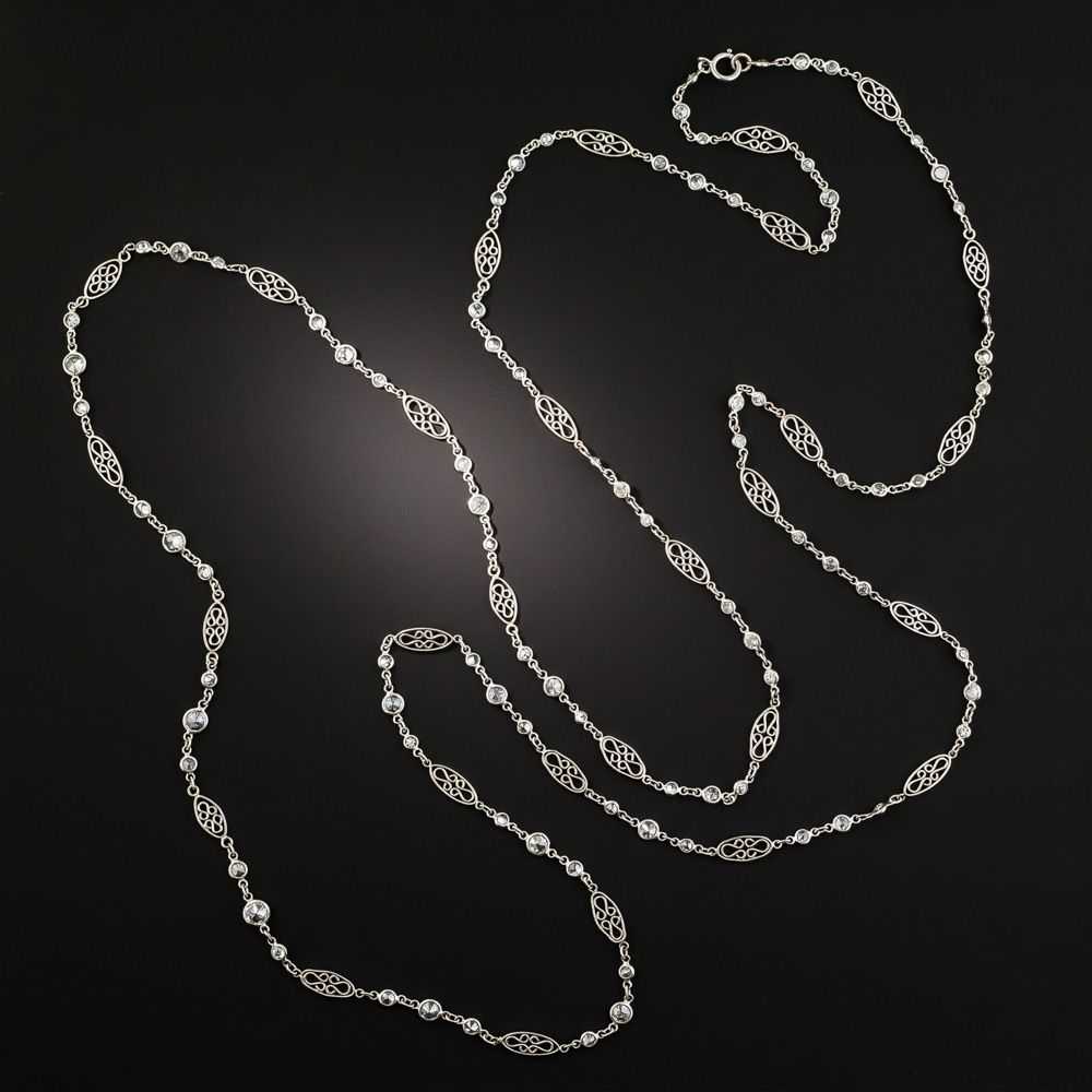 Long 8.25 Carat Diamond Platinum Chain Necklace - image 2