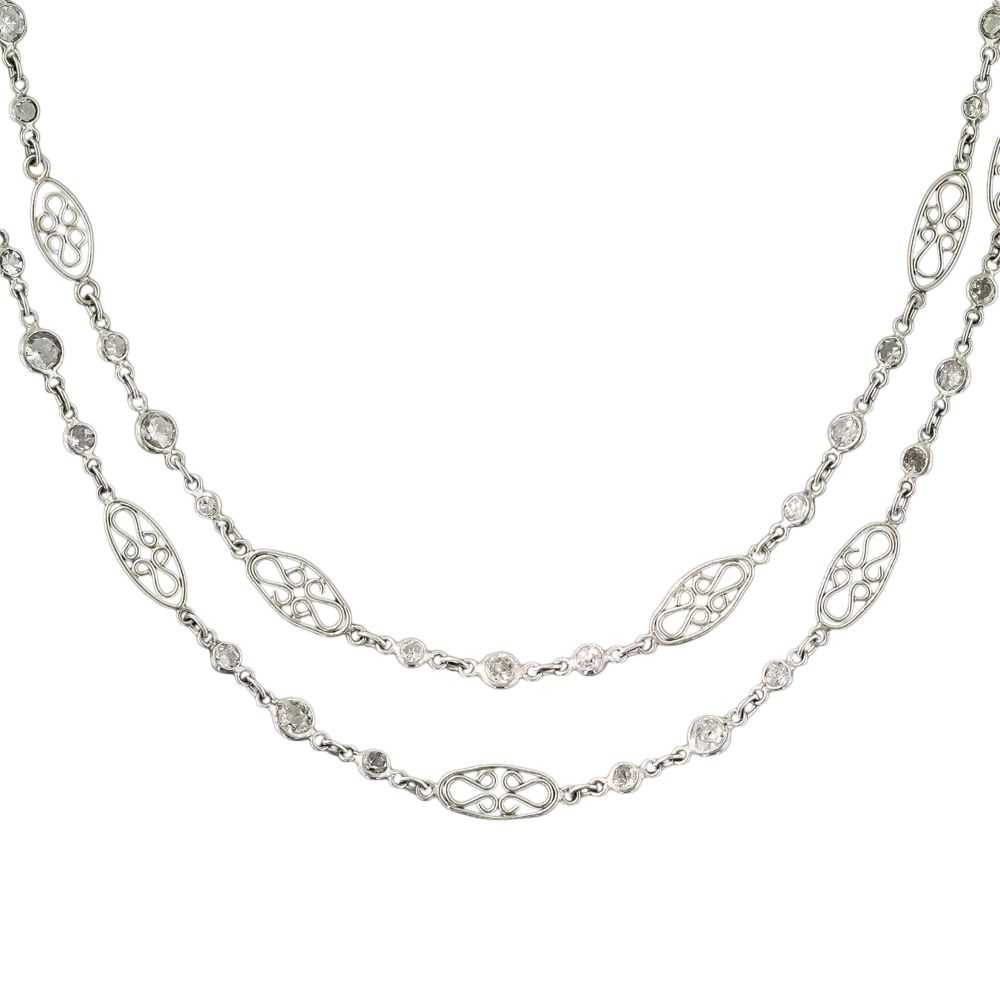 Long 8.25 Carat Diamond Platinum Chain Necklace - image 3