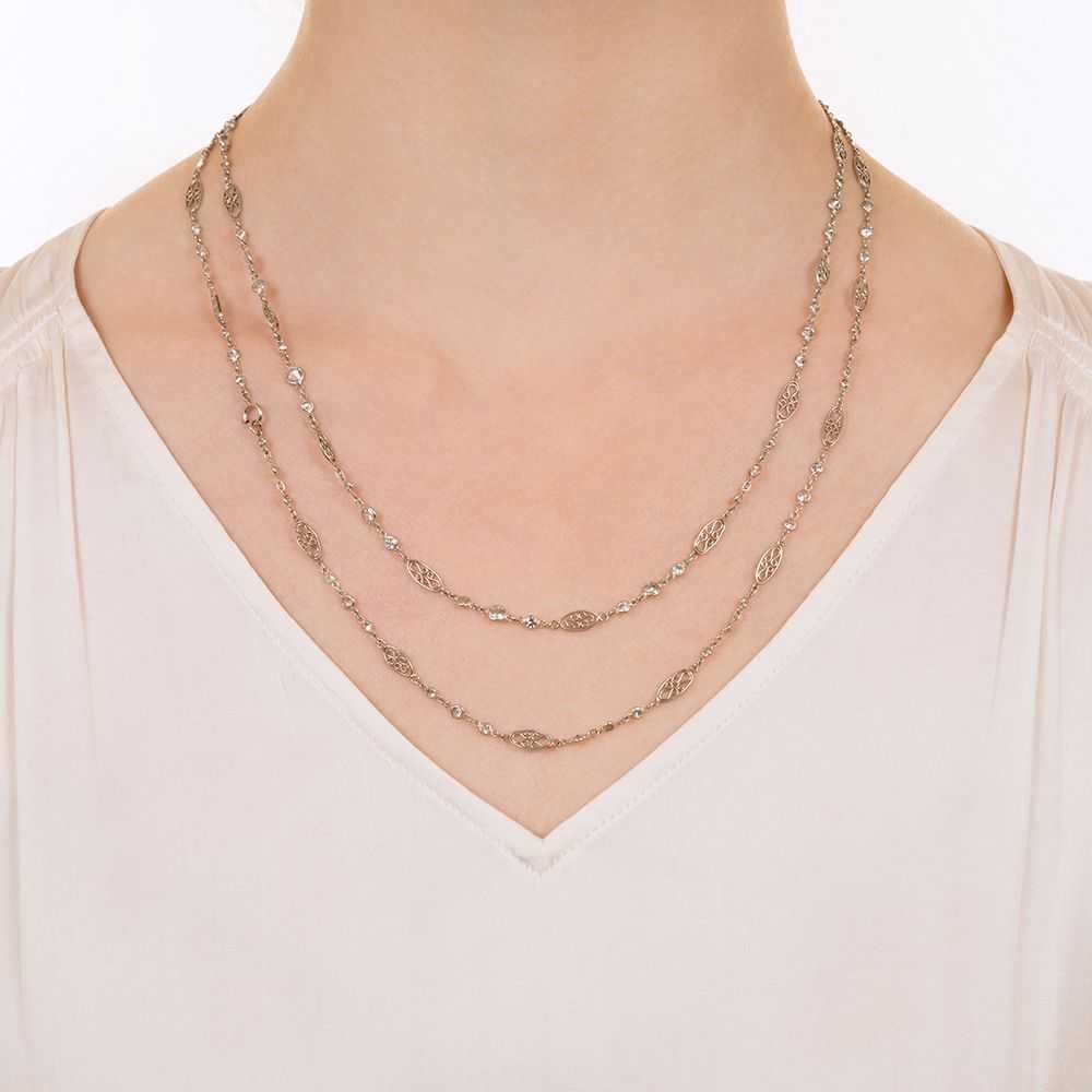 Long 8.25 Carat Diamond Platinum Chain Necklace - image 4