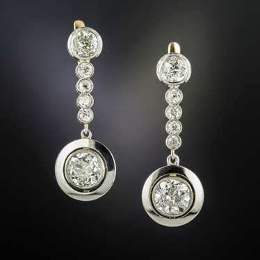 French Diamond Dangle Earrings, 4.60 Carats Total