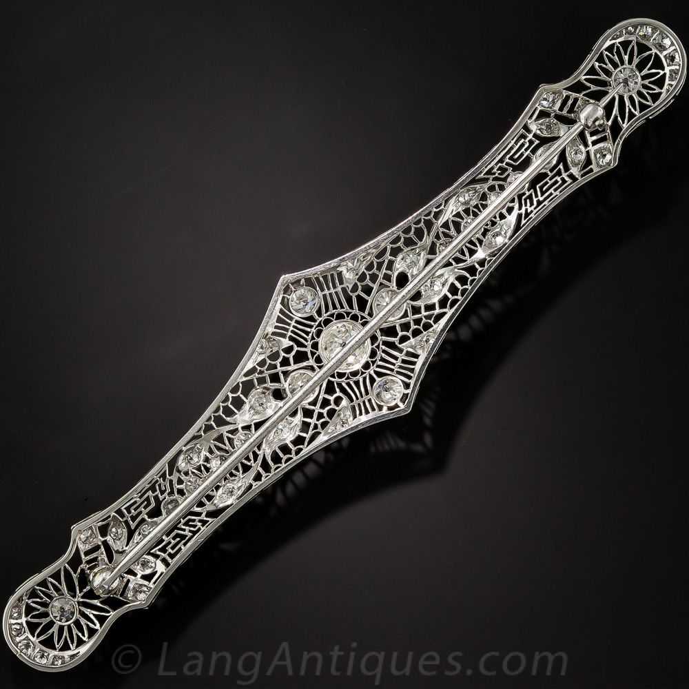 Large Art Deco Platinum and Diamond Bar Brooch - image 3