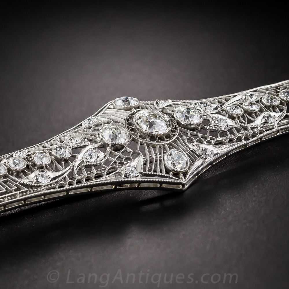 Large Art Deco Platinum and Diamond Bar Brooch - image 4